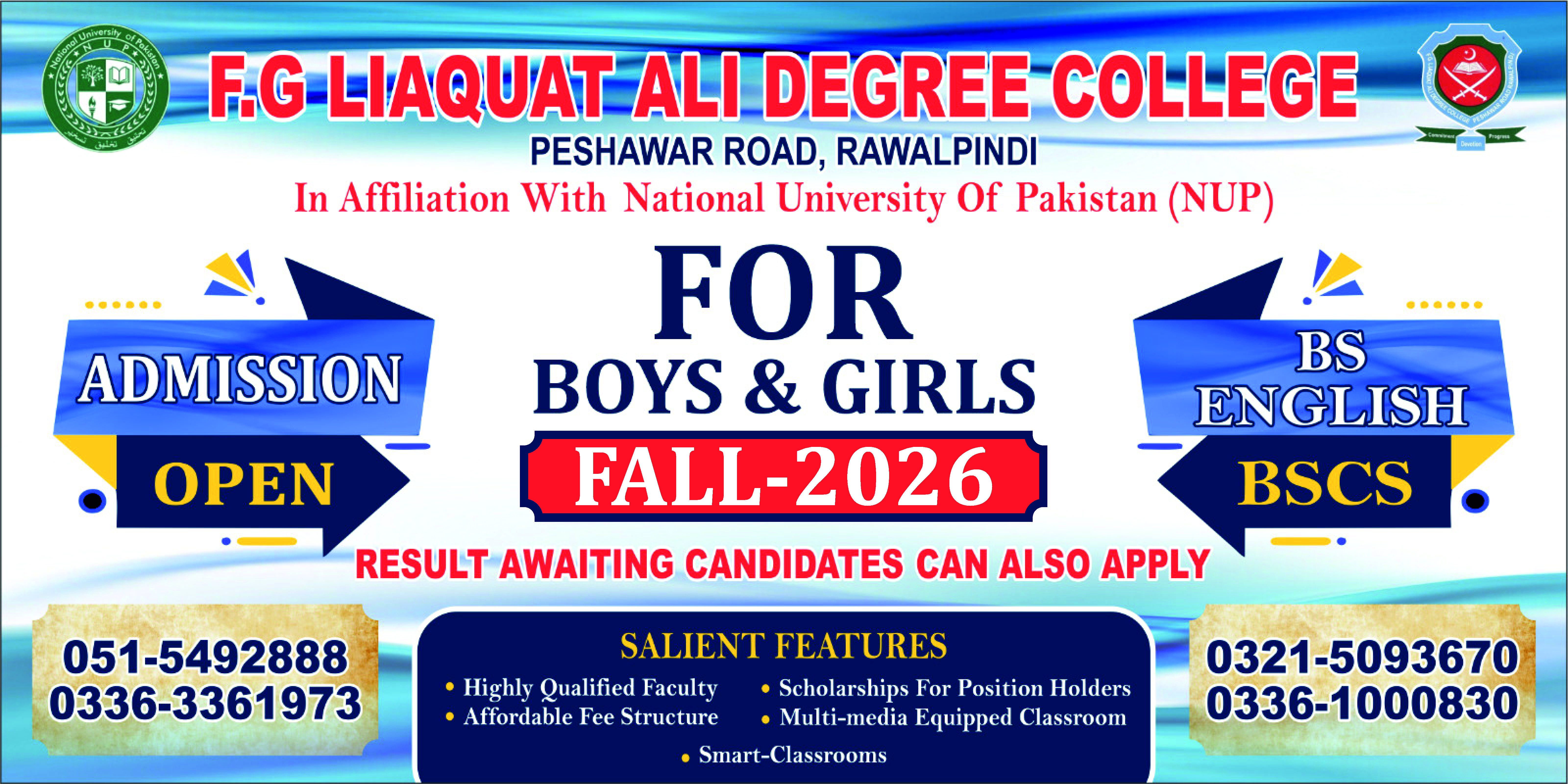 Admissions Open For BS CS and English